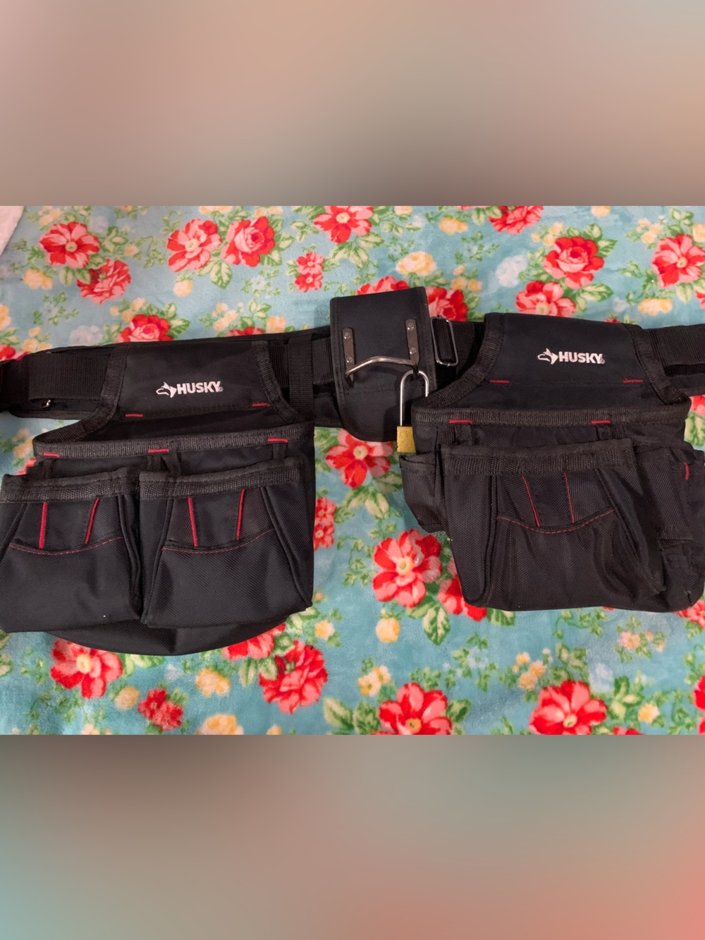 Husky Contractors Construction Heavy Duty Tool Belt Two Pouches Multiple Pockets